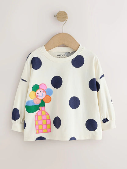 |Girl| Kit com 4 Camisetas de Manga Longa Azul-Marinho com Estampa de Joaninha (3 meses a 7 anos)
