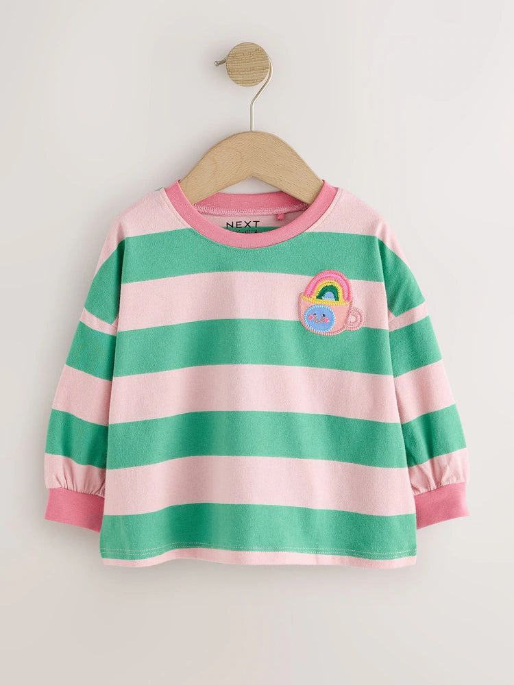 |Girl| Kit com 4 Camisetas de Manga Longa Azul-Marinho com Estampa de Joaninha (3 meses a 7 anos)