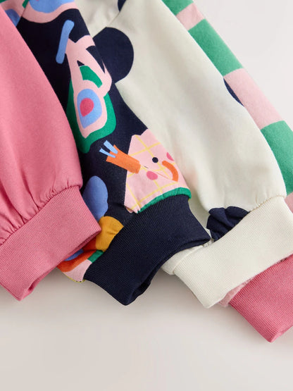 |Girl| Kit com 4 Camisetas de Manga Longa Azul-Marinho com Estampa de Joaninha (3 meses a 7 anos)