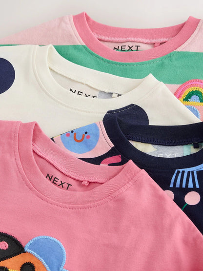 |Girl| Kit com 4 Camisetas de Manga Longa Azul-Marinho com Estampa de Joaninha (3 meses a 7 anos)