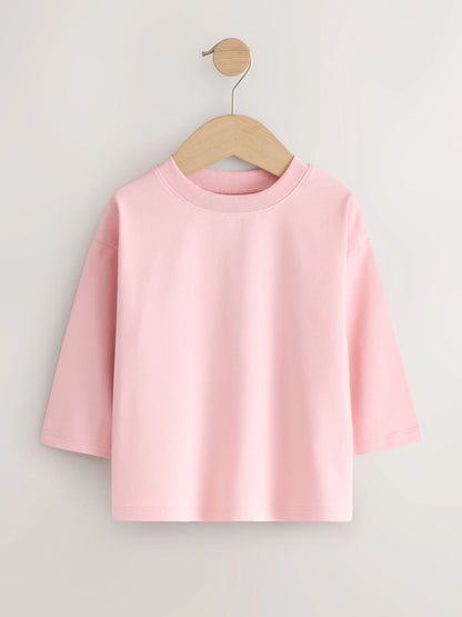 |Girl| Kit com 7 Camisetas de Manga Longa Rosa Neutro (3 meses a 7 anos)