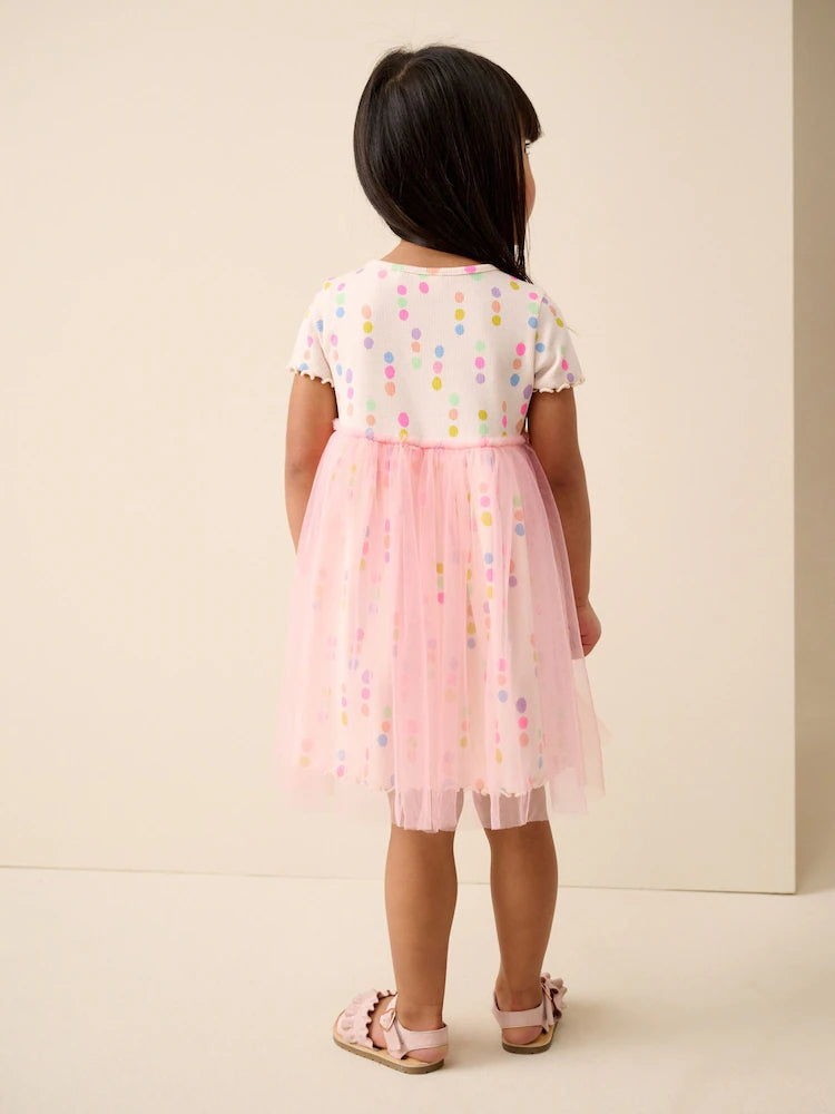 |Girl| Vestido Com Saia De Tule e Estampa De Bolinhas Coloridas (3 meses a 7 anos)