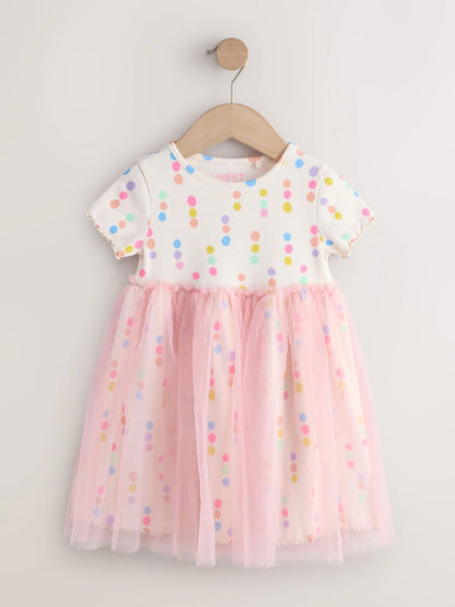 |Girl| Vestido Com Saia De Tule e Estampa De Bolinhas Coloridas (3 meses a 7 anos)