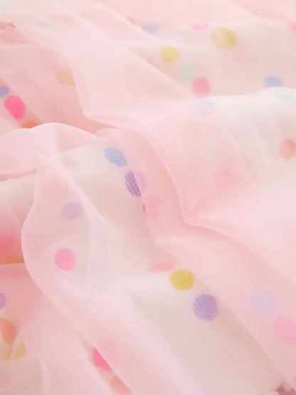 |Girl| Vestido Com Saia De Tule e Estampa De Bolinhas Coloridas (3 meses a 7 anos)