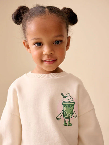 |Girl| Moletom De Gola Redonda Na Cor Creme Matcha (3 meses a 7 anos)