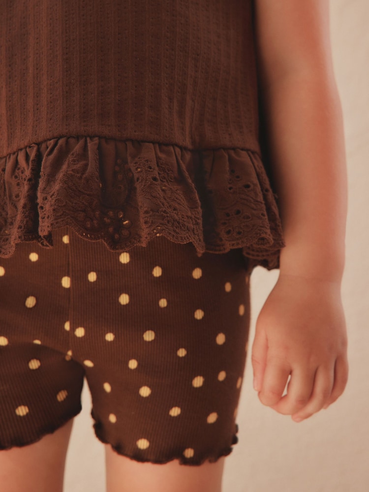 |Girl| Conjunto De Colete e Shorts Bordados Marrons (3 meses a 7 anos)