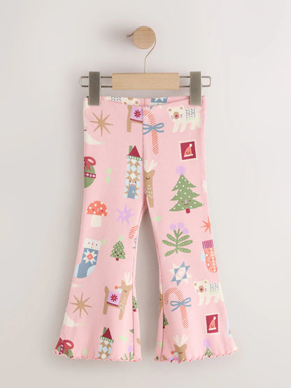 |Girl| Legging Canelada Flare de Natal Rosa-Claro (3 meses a 7 anos)