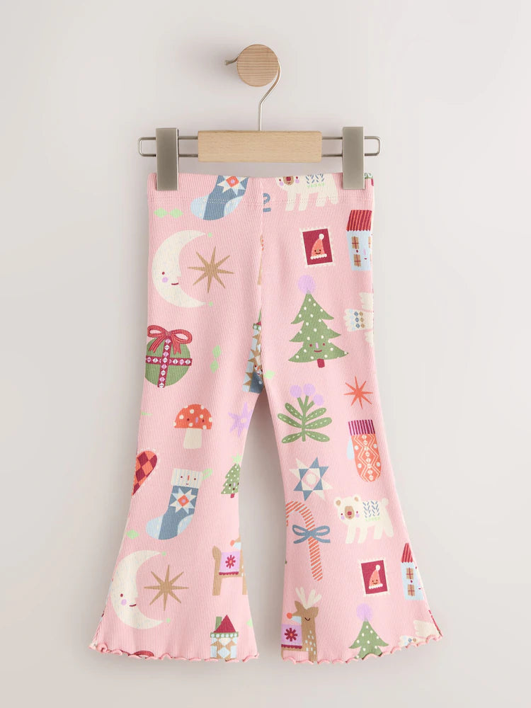|Girl| Legging Canelada Flare de Natal Rosa-Claro (3 meses a 7 anos)