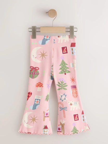 |Girl| Legging Canelada Flare de Natal Rosa-Claro (3 meses a 7 anos)