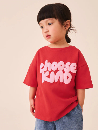 |Girl| Camiseta Vermelha De Manga Curta (3 meses a 7 anos)