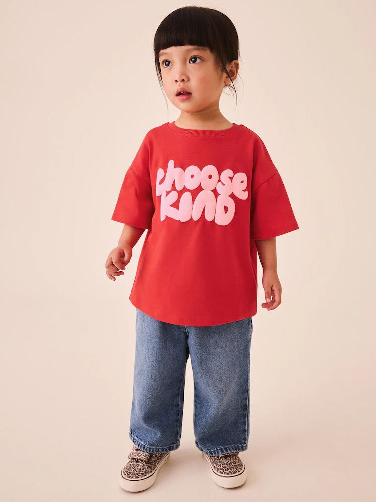 |Girl| Camiseta Vermelha De Manga Curta (3 meses a 7 anos)