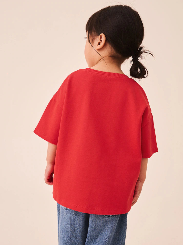 |Girl| Camiseta Vermelha De Manga Curta (3 meses a 7 anos)