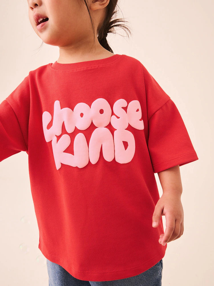 |Girl| Camiseta Vermelha De Manga Curta (3 meses a 7 anos)