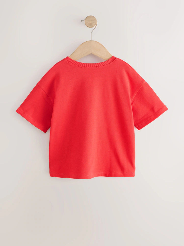 |Girl| Camiseta Vermelha De Manga Curta (3 meses a 7 anos)