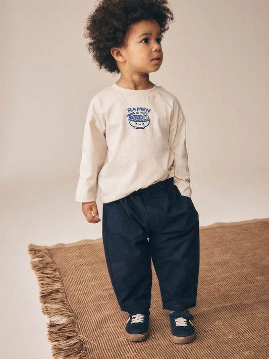 |Boy| Calça Azul-marinho Modelagem Barrel (3 meses a 7 anos)