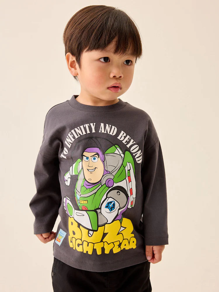 |Boy| Camiseta de Manga Longa Cinza-Chumbo Buzz Lightyear (Toy Story) (3 meses a 8 anos)