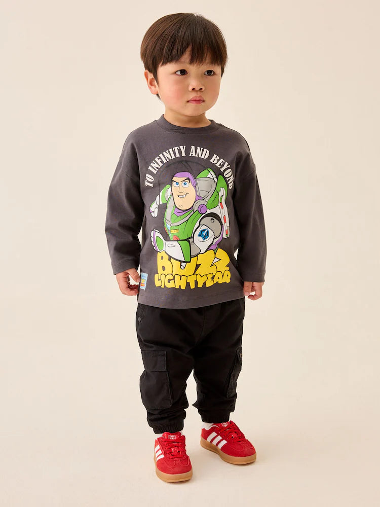 |Boy| Camiseta de Manga Longa Cinza-Chumbo Buzz Lightyear (Toy Story) (3 meses a 8 anos)