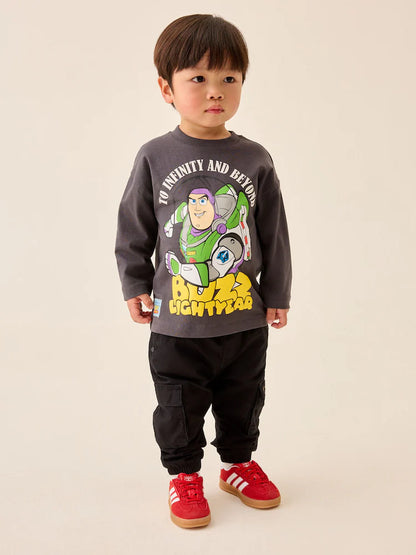 |Boy| Camiseta de Manga Longa Cinza-Chumbo Buzz Lightyear (Toy Story) (3 meses a 8 anos)