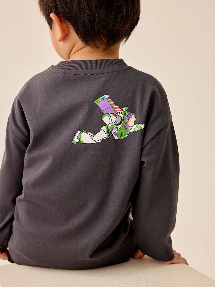 |Boy| Camiseta de Manga Longa Cinza-Chumbo Buzz Lightyear (Toy Story) (3 meses a 8 anos)
