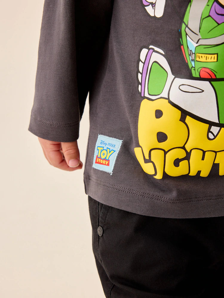 |Boy| Camiseta de Manga Longa Cinza-Chumbo Buzz Lightyear (Toy Story) (3 meses a 8 anos)