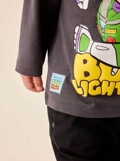 |Boy| Camiseta de Manga Longa Cinza-Chumbo Buzz Lightyear (Toy Story) (3 meses a 8 anos)