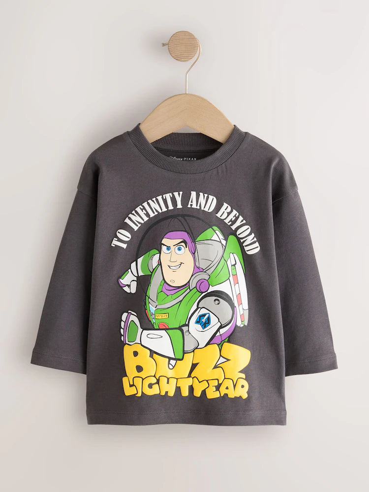 |Boy| Camiseta de Manga Longa Cinza-Chumbo Buzz Lightyear (Toy Story) (3 meses a 8 anos)