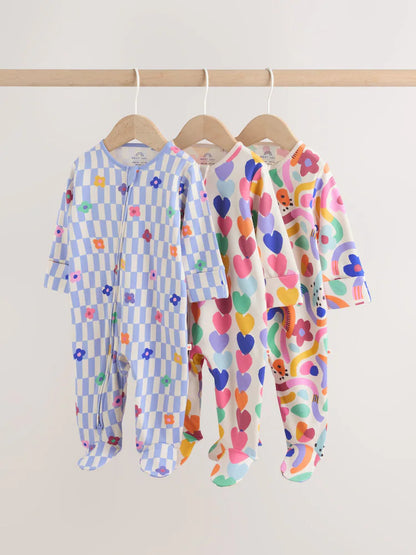 |BabyGirl| Kit Com 3 Macacões De Bebé Com Fecho Bidirecional e Estampado Arco-Íris Vibrante (0 meses a 2 anos)
