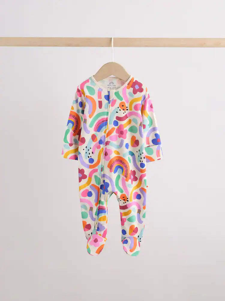 |BabyGirl| Kit Com 3 Macacões De Bebé Com Fecho Bidirecional e Estampado Arco-Íris Vibrante (0 meses a 2 anos)