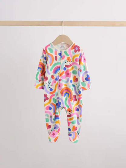 |BabyGirl| Kit Com 3 Macacões De Bebé Com Fecho Bidirecional e Estampado Arco-Íris Vibrante (0 meses a 2 anos)