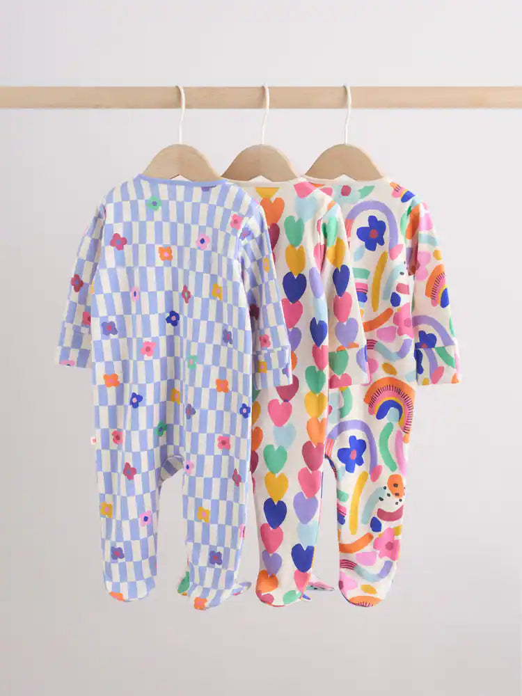 |BabyGirl| Kit Com 3 Macacões De Bebé Com Fecho Bidirecional e Estampado Arco-Íris Vibrante (0 meses a 2 anos)