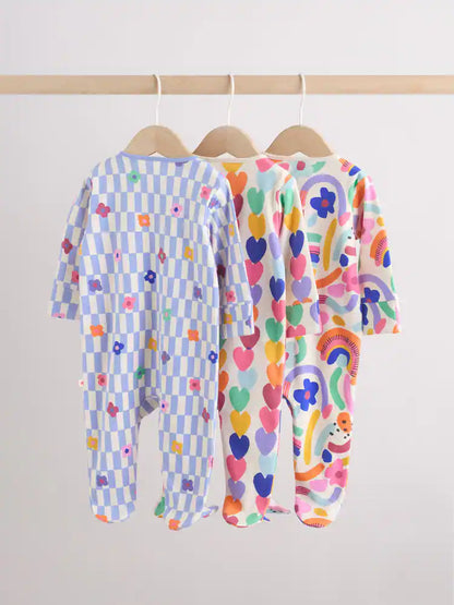|BabyGirl| Kit Com 3 Macacões De Bebé Com Fecho Bidirecional e Estampado Arco-Íris Vibrante (0 meses a 2 anos)