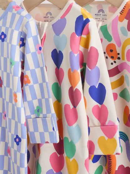 |BabyGirl| Kit Com 3 Macacões De Bebé Com Fecho Bidirecional e Estampado Arco-Íris Vibrante (0 meses a 2 anos)
