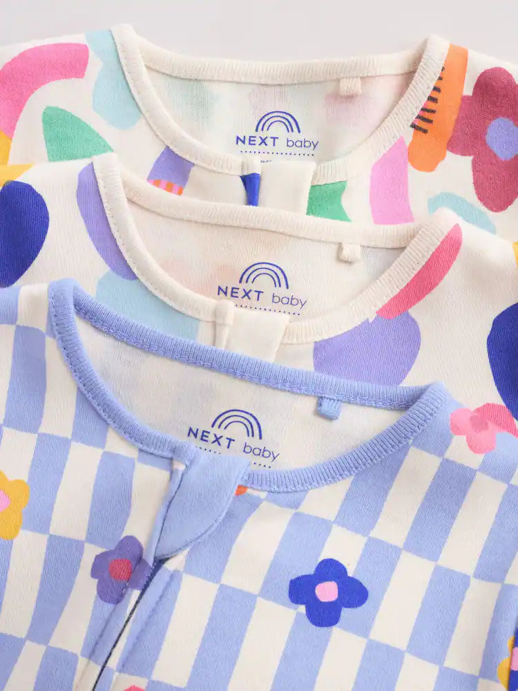 |BabyGirl| Kit Com 3 Macacões De Bebé Com Fecho Bidirecional e Estampado Arco-Íris Vibrante (0 meses a 2 anos)