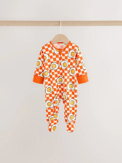 |BabyBoy| Kit com 3 Macacões de Bebê "Brunch" (Azul/Laranja) – 0 meses a 2 anos