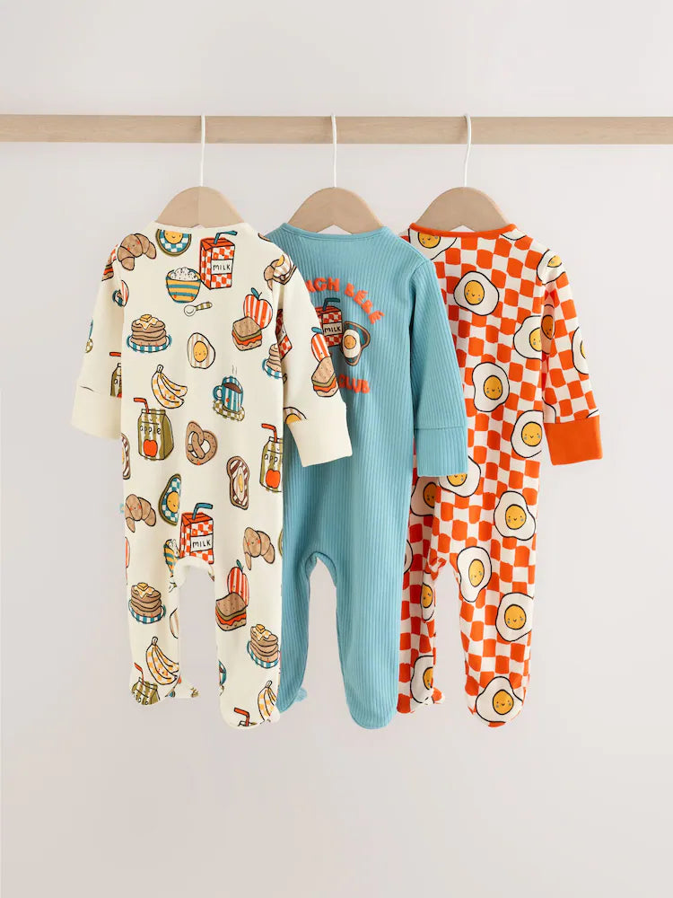 |BabyBoy| Kit com 3 Macacões de Bebê "Brunch" (Azul/Laranja) – 0 meses a 2 anos