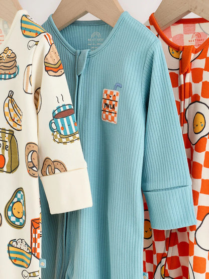 |BabyBoy| Kit com 3 Macacões de Bebê "Brunch" (Azul/Laranja) – 0 meses a 2 anos
