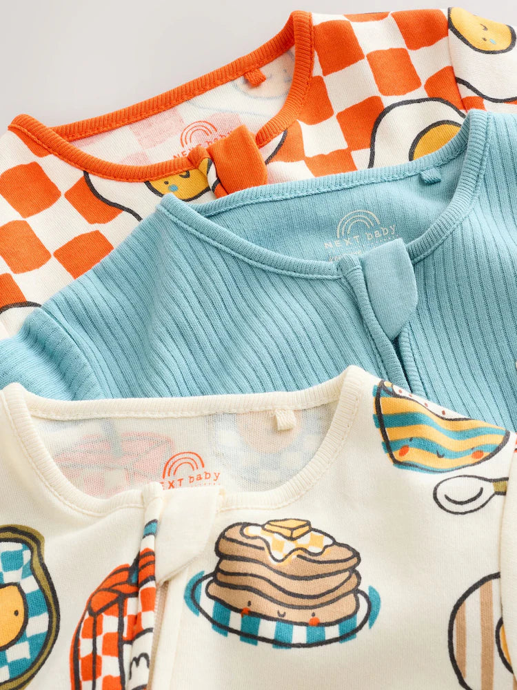 |BabyBoy| Kit com 3 Macacões de Bebê "Brunch" (Azul/Laranja) – 0 meses a 2 anos