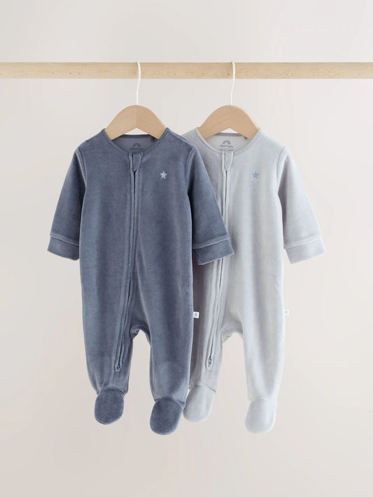 |BabyBoy| Kit com 3 Macacões Azul-Claro com Gola (0-2 anos)