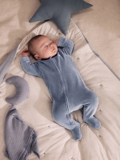 |BabyBoy| Kit com 3 Macacões Azul-Claro com Gola (0-2 anos)
