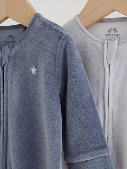 |BabyBoy| Kit com 3 Macacões Azul-Claro com Gola (0-2 anos)