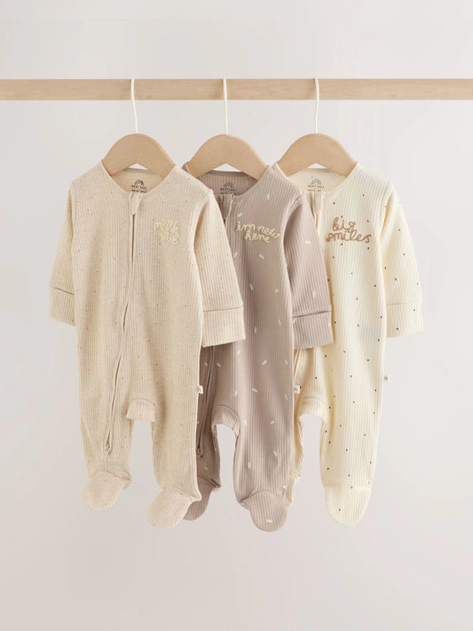 |BabyGirl| Kit com 3 Macacões de Bebê Neutral Milk Club com Zíper Bidirecional (0 a 2 anos)
