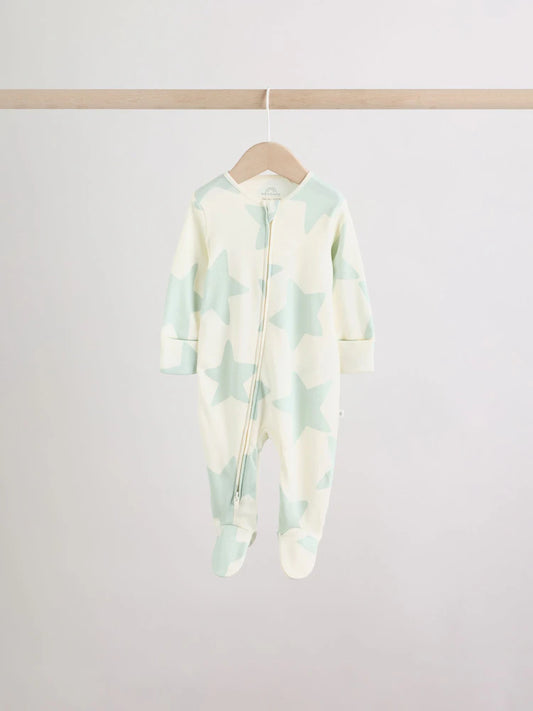 |BabyBoy| Conjunto De 5 Macacões Para Bebês Green Star Com Zíper Duplo (0 meses a 2 anos)