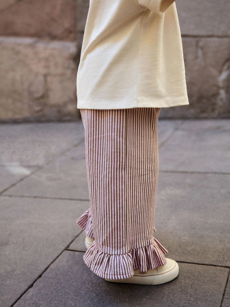 |Girl| Conjunto De Camiseta De Manga Curta Off-White Com Estampa De Coelho e Calça Com Babado Largo (3 meses a 7 anos)