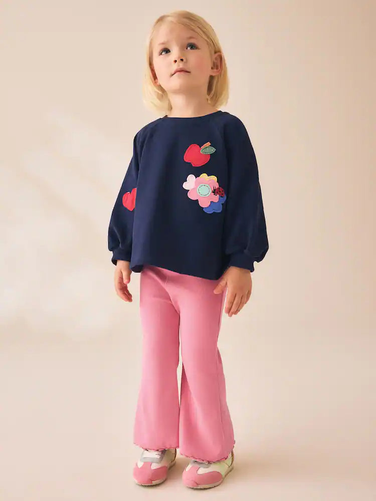 |Girl| Conjunto de Blusa de Manga Longa e Legging com Estampa de Cachorro (Azul-marinho) (3 meses a 7 anos)