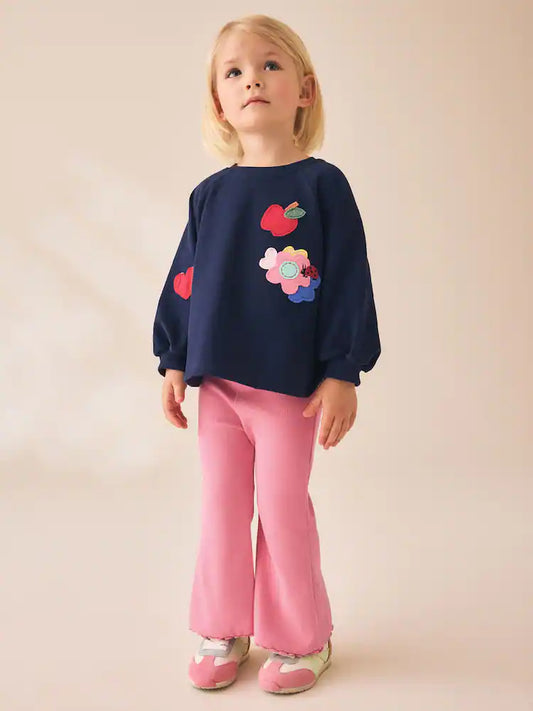 |Girl| Conjunto de Blusa de Manga Longa e Legging com Estampa de Cachorro (Azul-marinho) (3 meses a 7 anos)