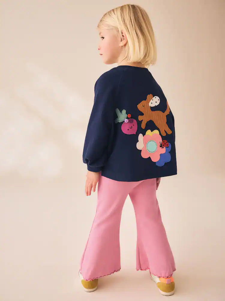 |Girl| Conjunto de Blusa de Manga Longa e Legging com Estampa de Cachorro (Azul-marinho) (3 meses a 7 anos)