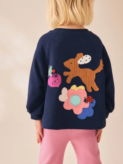 |Girl| Conjunto de Blusa de Manga Longa e Legging com Estampa de Cachorro (Azul-marinho) (3 meses a 7 anos)