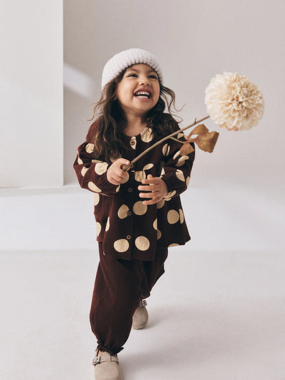 |Girl| Conjunto de Blusa de Manga Longa e Calça Bufante (Marrom/Creme) – (3 meses a 7 anos)