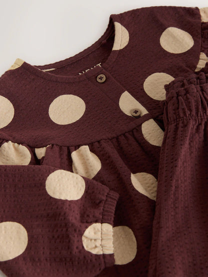 |Girl| Conjunto de Blusa de Manga Longa e Calça Bufante (Marrom/Creme) – (3 meses a 7 anos)