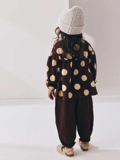 |Girl| Conjunto de Blusa de Manga Longa e Calça Bufante (Marrom/Creme) – (3 meses a 7 anos)